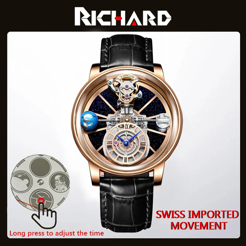 Richard Jacob&Co Astronomia Tourbillon Baguette Tourbillon Top Brand Luxury Astronomical Swiss Quartz Watch Mens Montre Homme