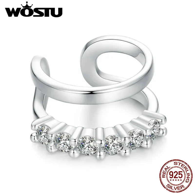 WOSTU 925 Sterling Silver No Piercing Clips Women C Shape Double Layer Adjustable Slim Ear Cuff Women Exquisite Party Jewelry