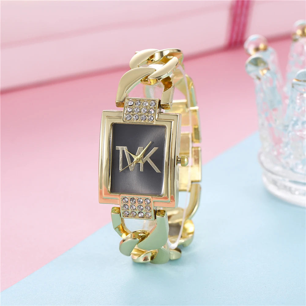 Luxury TVK Branded Ladies Watch Fashion Simple Square Diamond Lady Quartz Watches Casual Women's Dresses Bracelet Wristwatches