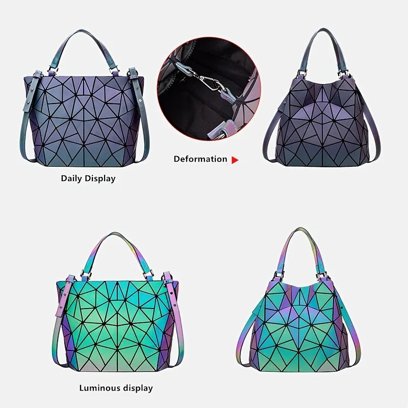 Large Capacity tote bag Diamond Luminous Shoulder Bag Fashion Dazzling Bucket bag Women's fold Deformation Office briefcase