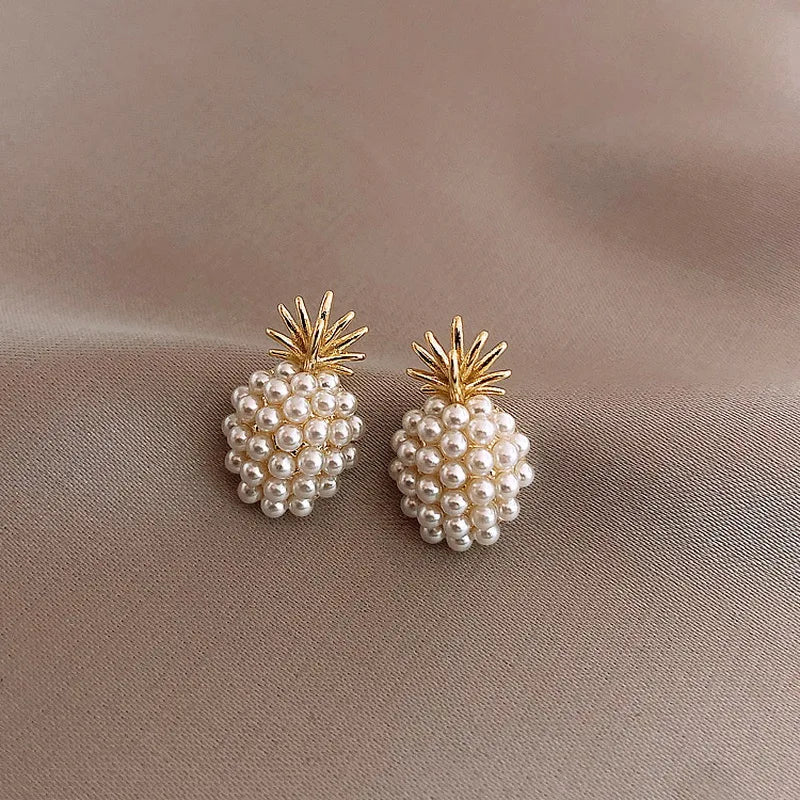 Trendy Fruit Pearl Earring For Women Exquisite Geometric Pineapple Imitation Pearls Stud Earrings Fashion Jewelry Gift Brincos