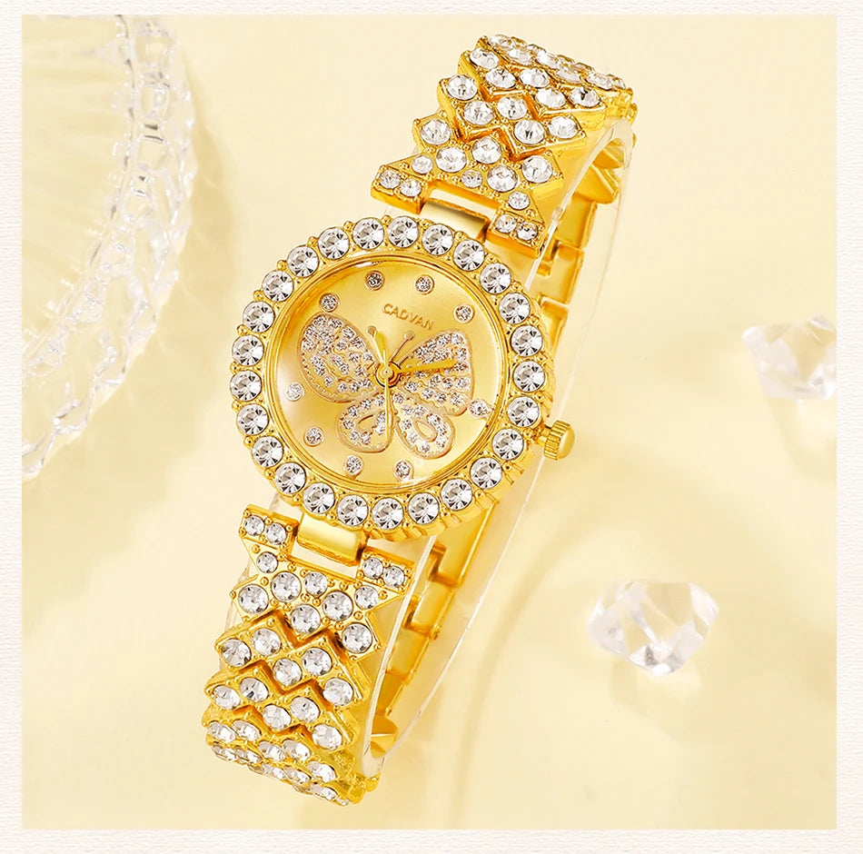 Women Butterfly Dial Watch Brand Design Female Clock Women Steel Bracelet Watch Quartz Luxury Fashion Set With Diamonds