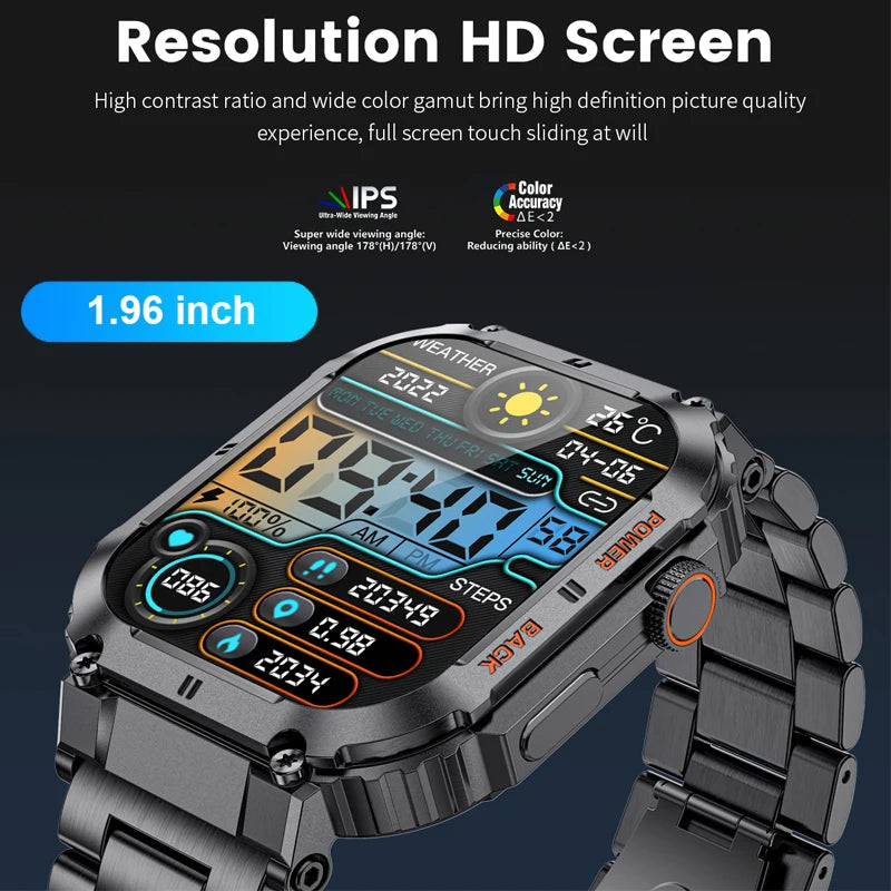 For All Smartphone Connections Bluetooth Call Sports Fitness Bracelet Waterproof Smartwatch Men's Watch Outdoor Rugged Military