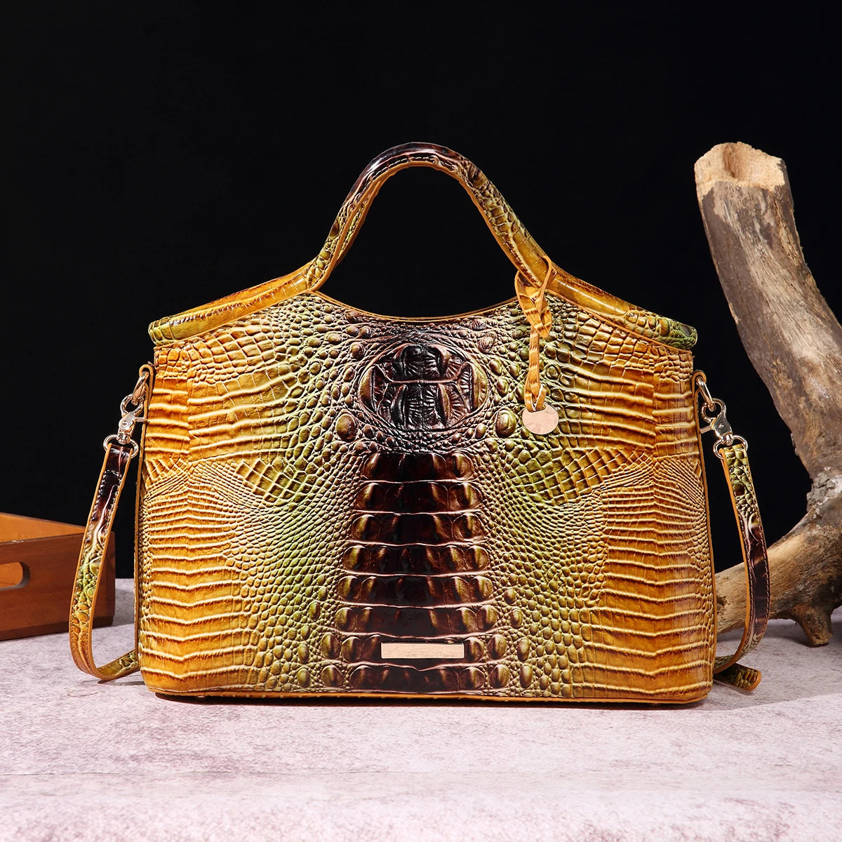 Genuine leather crocodile pattern colorful solid color high-end retro women's handbag