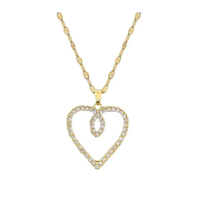 Trendy Heart Stainless Steel Zirconia Necklaces For Women Girls Love Gold Color Metal Necklace Party Birthday Daily Jewelry