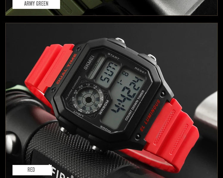 SKMEI 1299 Fashion Men PU Strap Multifunction Waterproof Watches Alarm Male Digital Watch reloj hombre Outdoor Sport Watch