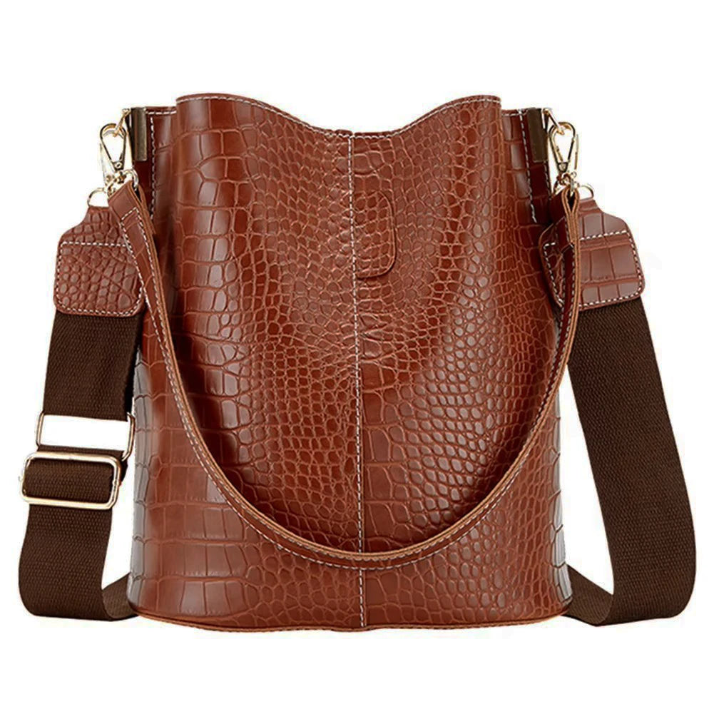 Leather Crossbody Bags Women Large-capacity Patchwork Fashion Bucket Bags Crocodile Pattern Shoulder Messenger Handbag