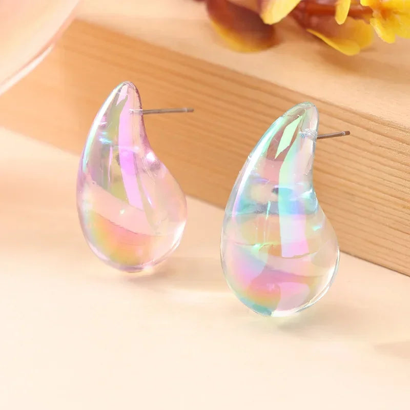 YILUOCD 2024 New Fashion Thick Colorful Teardrop Earrings Gradient Waterdrop Drop Earrings for Women Chunky Dome Jewelry Gifts