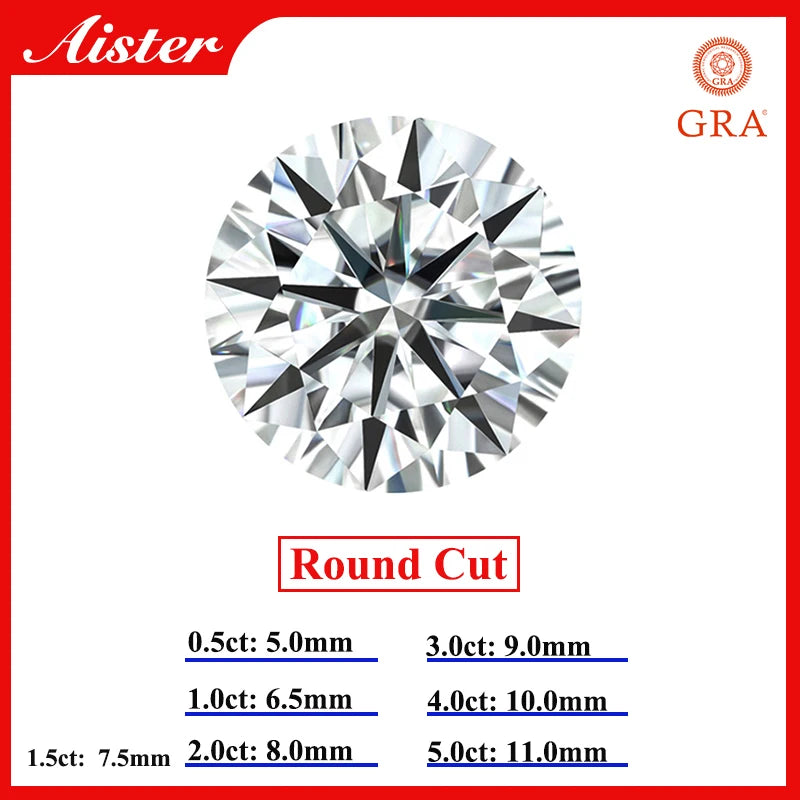 D Color Moissanite Stone Round / Oval / Pear / Radiant / Emerald / Heart / Princess / Cushion / Asscher /Trilliant Cut 1.0-5.0ct