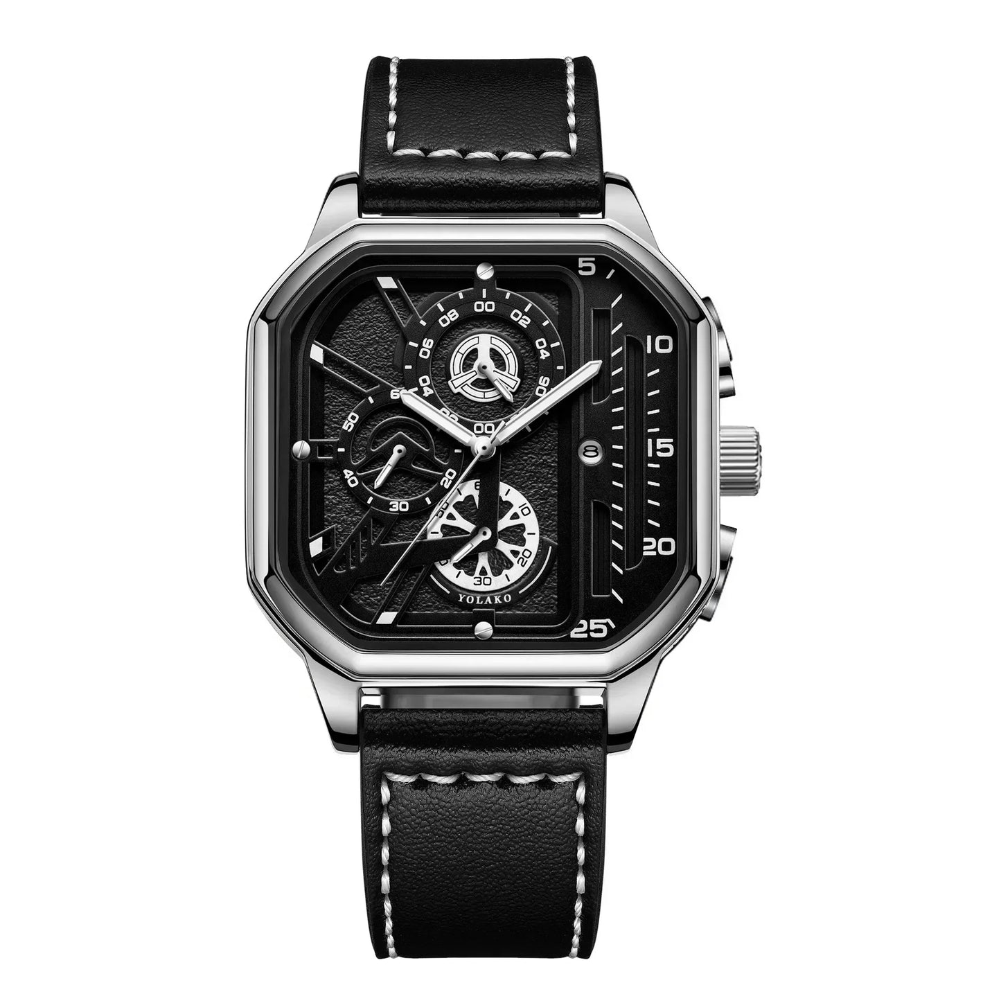 Men Quartz Watches Alloy Dial Business Men Watch PU Leather Strap Big Dial Square Sports Watch Cool Black Wristwatch for Man