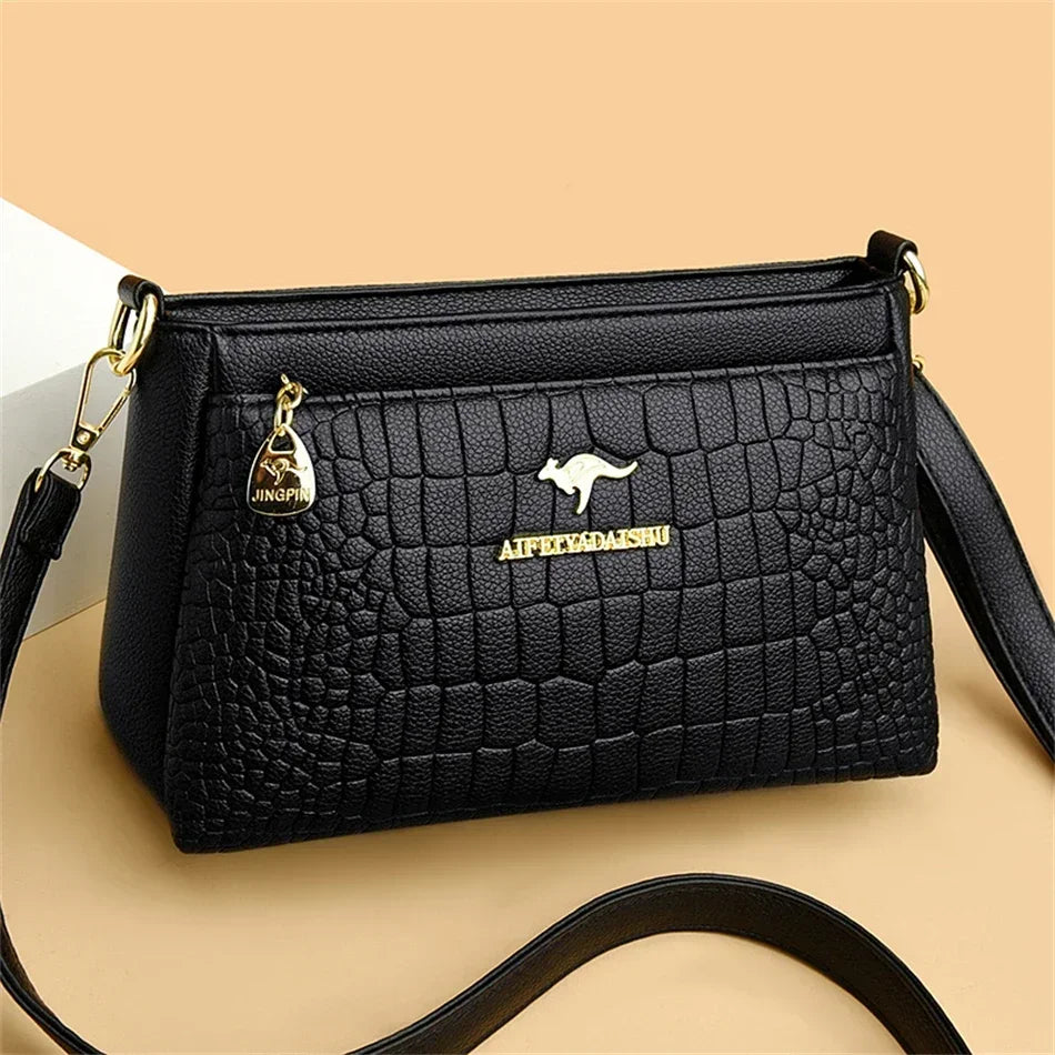 Brand Leather 3 Layers Alligator Crossbody Bag for Women Female Shoulder Messenger Sac Luxury Designer Ladies Handbags