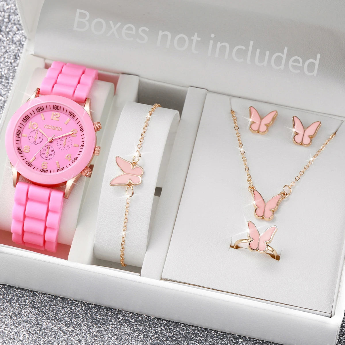 5/6PCS Women Watches Fashion Silicone Band Women Quartz Watches Jewelry Set Reloj Mujer Girls Clock Gift (Without Box)