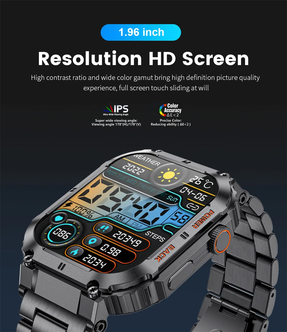 For All Smartphone Connections Bluetooth Call Sports Fitness Bracelet Waterproof Smartwatch Men's Watch Outdoor Rugged Military