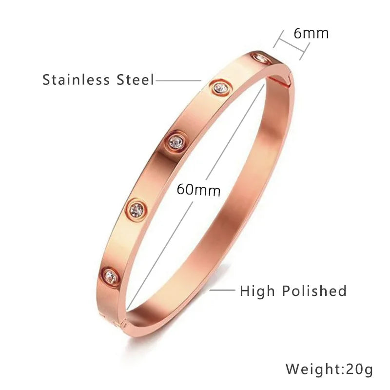 Classic Stainless Steel Diamond Oval Bracelet Set Simple High-End Solid Color Non-Fading 18k Bracelet Versatile Daily Jewelry