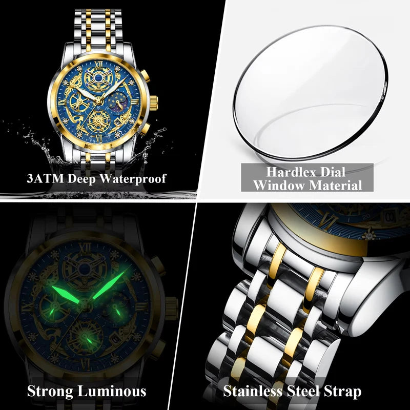 POEDAGAR Luxury High Quality Man Quartz Watch Waterproof Luminous Chronograph Date Men Watch Stainless Steel Men's Watches Reloj