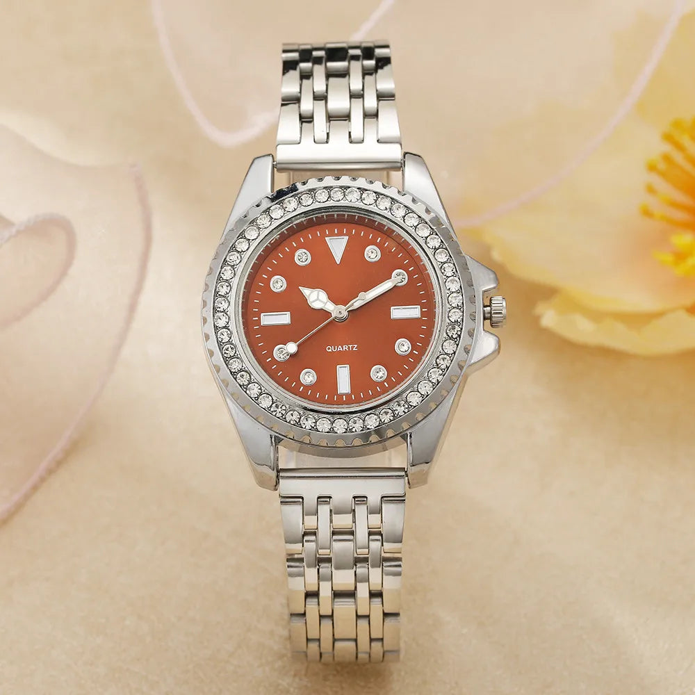 Fashion Ladies Silver Simple Full Diamond English Watch 2023 New Brand Women's Stainless Steel Clock Luxury Dress Watches