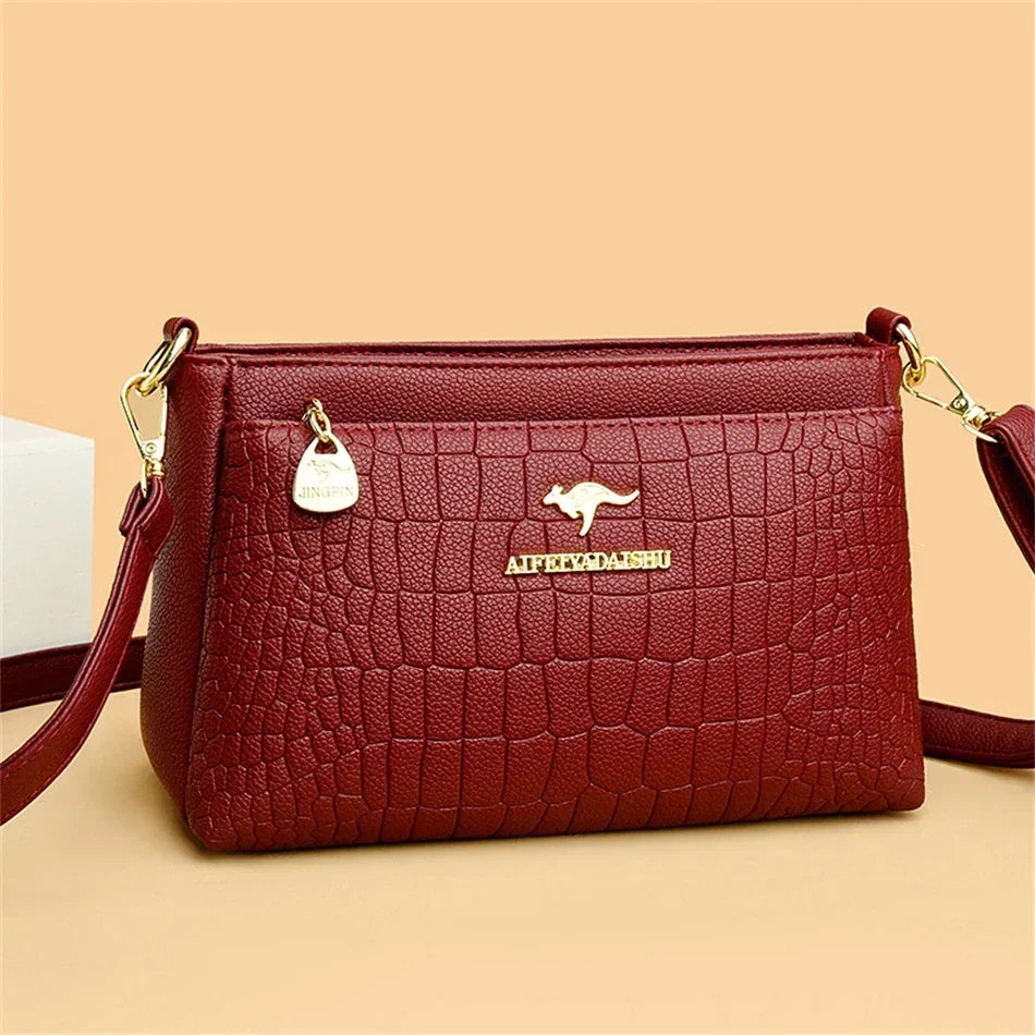 Brand Leather 3 Layers Alligator Crossbody Bag for Women Female Shoulder Messenger Sac Luxury Designer Ladies Handbags