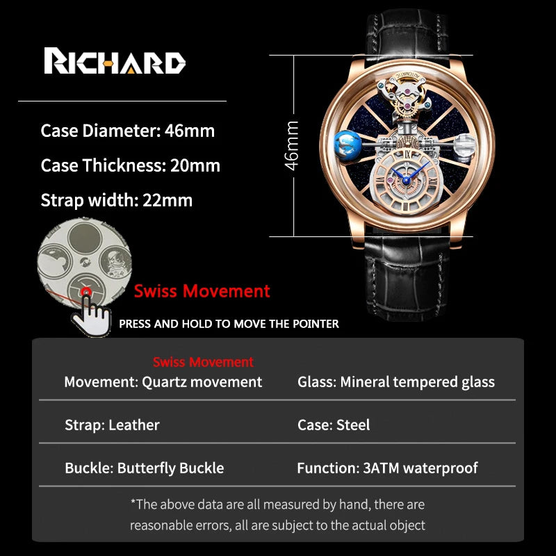 Richard Jacob&Co Astronomia Tourbillon Baguette Tourbillon Top Brand Luxury Astronomical Swiss Quartz Watch Mens Montre Homme