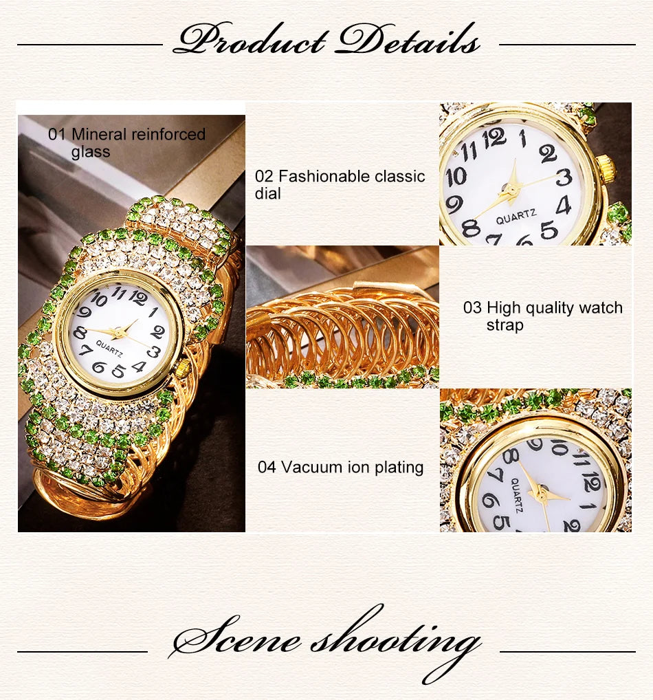 New Luxury Watches Rhinestone Women Fashion Elegant Wristwatch Female Quartz Watch For Girl Ladies Jewelry Set Relogio Feminino