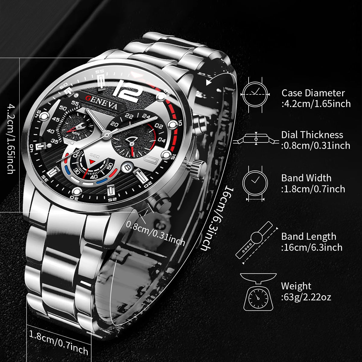 3PCS/Set Fashion Men's Watches Stainless Steel Band Analog Quartz Watch Calendar Watches Jewelry Set（Without Box）