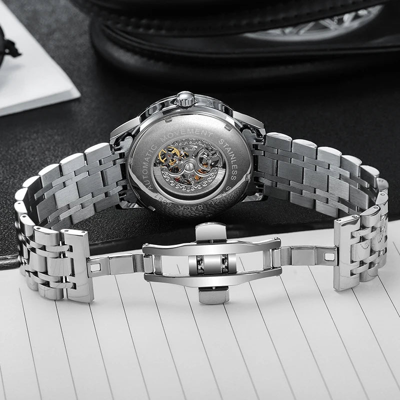 Montres mécaniques étanches de marque de luxe à cadran plat pour hommes Montre-bracelet squelette automatique à la mode