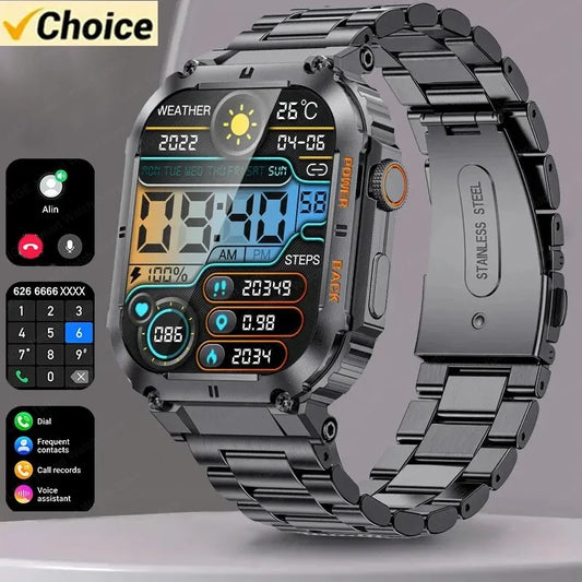 For All Smartphone Connections Bluetooth Call Sports Fitness Bracelet Waterproof Smartwatch Men's Watch Outdoor Rugged Military