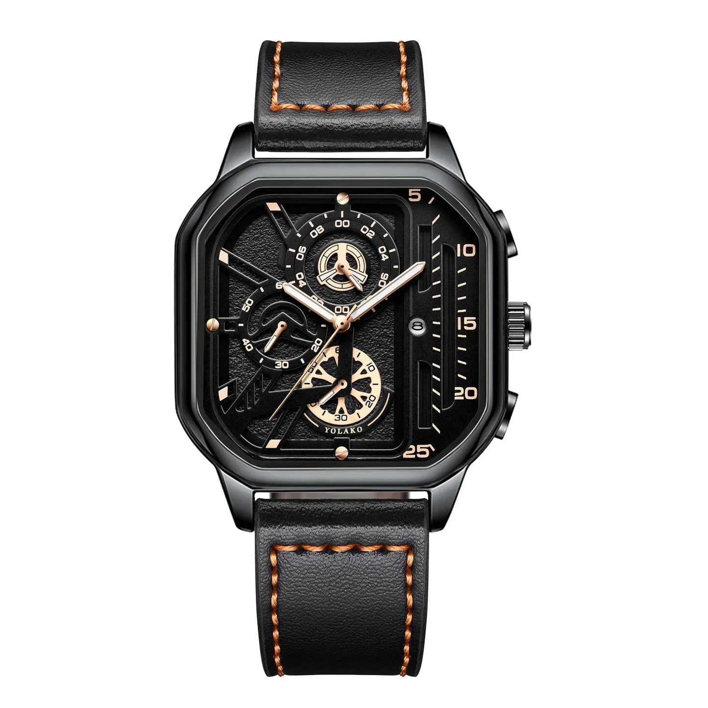 Men Quartz Watches Alloy Dial Business Men Watch PU Leather Strap Big Dial Square Sports Watch Cool Black Wristwatch for Man