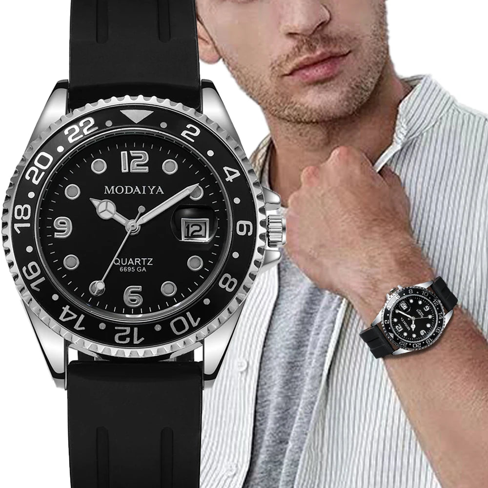 Fashion Brand Men's Watch Casual Sports Watch for Men Stainless Steel Dial Silicone Strap Date Quartz Watches Timer Clock