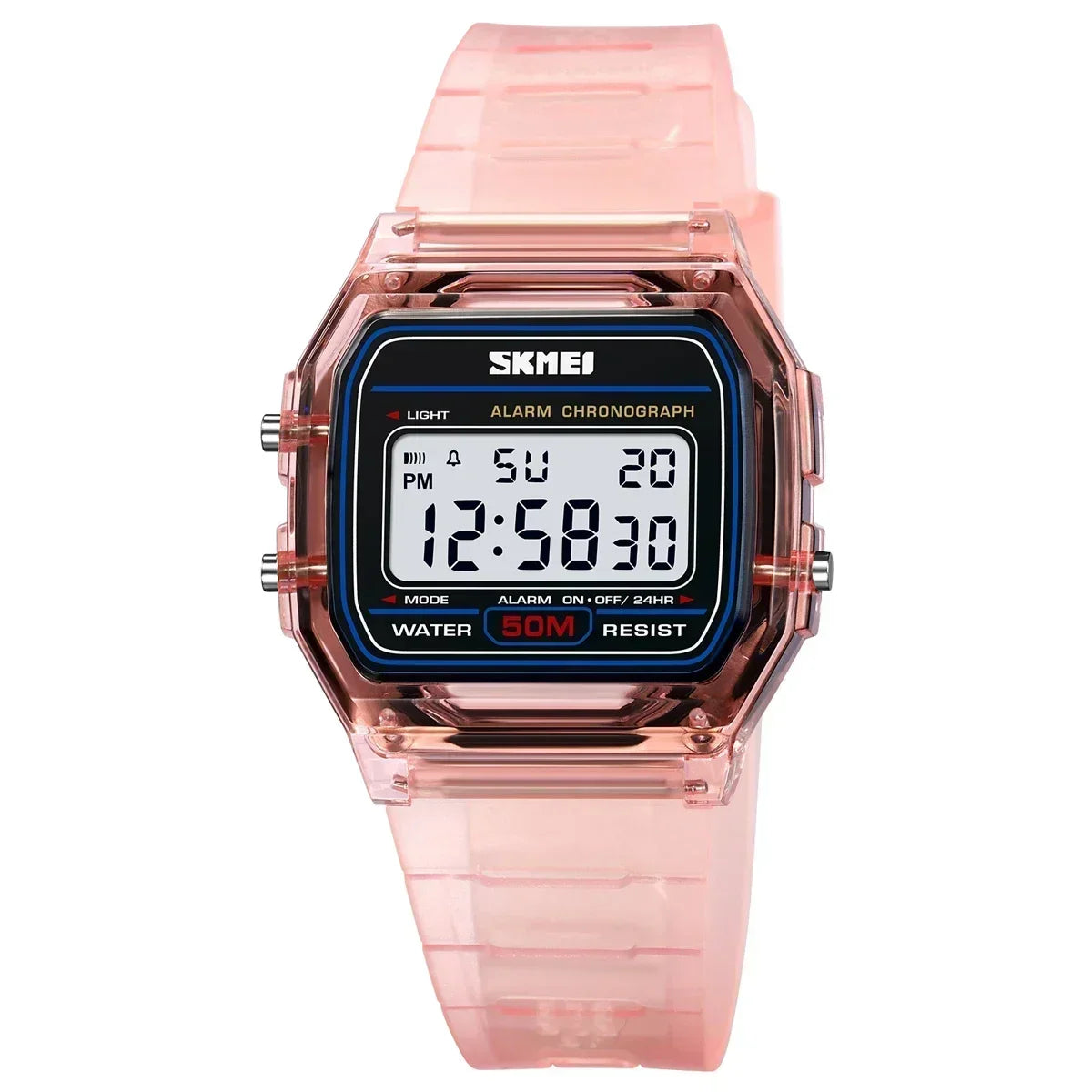 SKMEI 2056  Shockproof Back Light Display Stopwatch Digital Watches Women reloj mujer Transparent TPU Strap Ladies Wristwatch