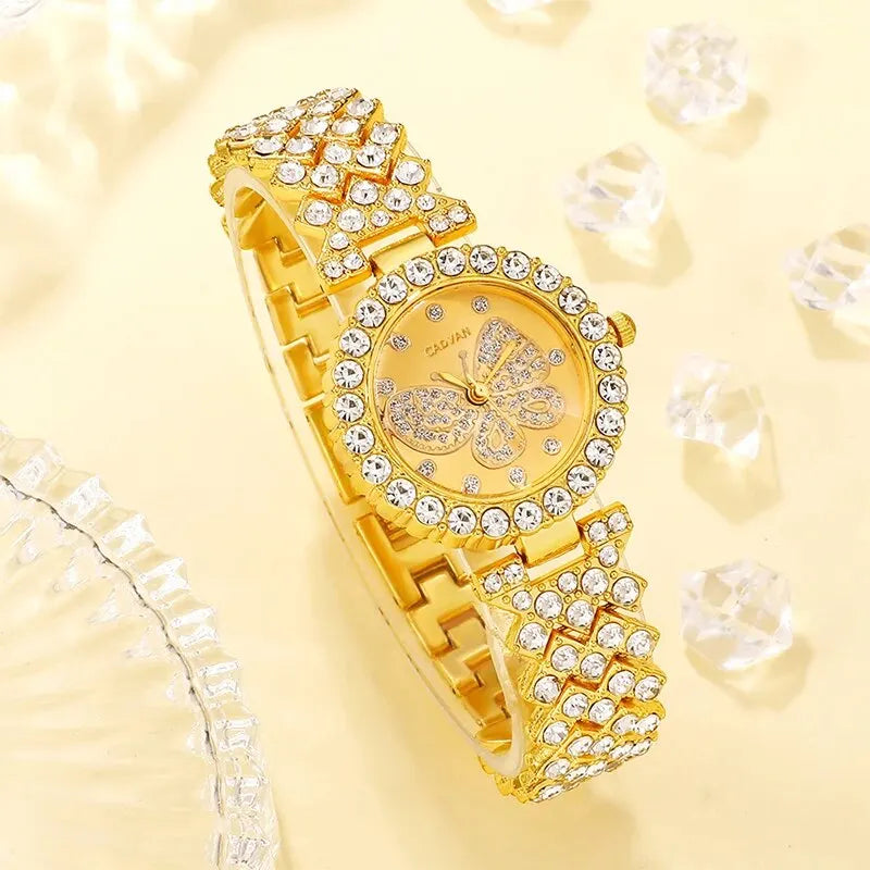 Women Butterfly Dial Watch Brand Design Female Clock Women Steel Bracelet Watch Quartz Luxury Fashion Set With Diamonds