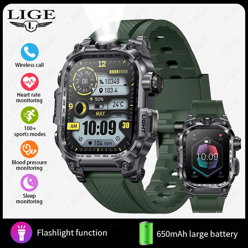 LIGE Smart Watch for Men Military Sports 3ATM Waterproof Watch Smart Heart Rate Monitor Electronic Watches Mens Smartwatch reloj