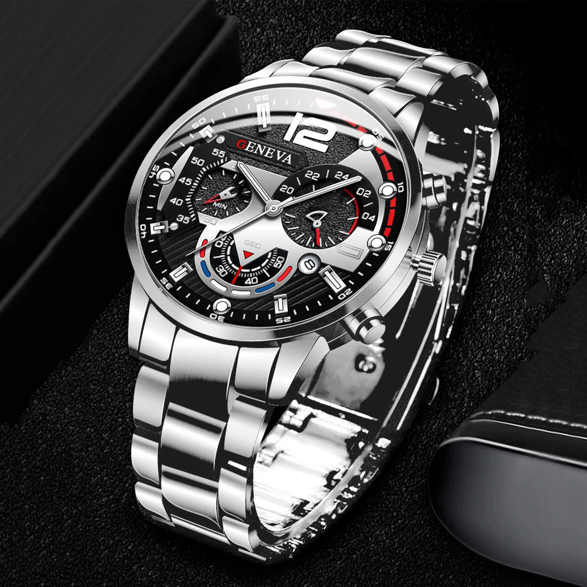 3PCS/Set Fashion Men's Watches Stainless Steel Band Analog Quartz Watch Calendar Watches Jewelry Set（Without Box）