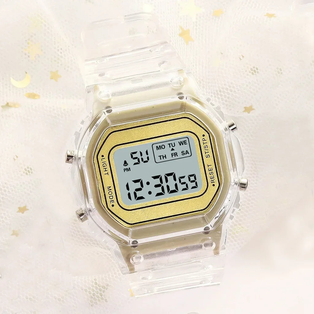 New Fashion Transparent Electronic Watch LED Ladies Wristwatch Sports Waterproof Electronic watchs Candy Multicolor Student Gift