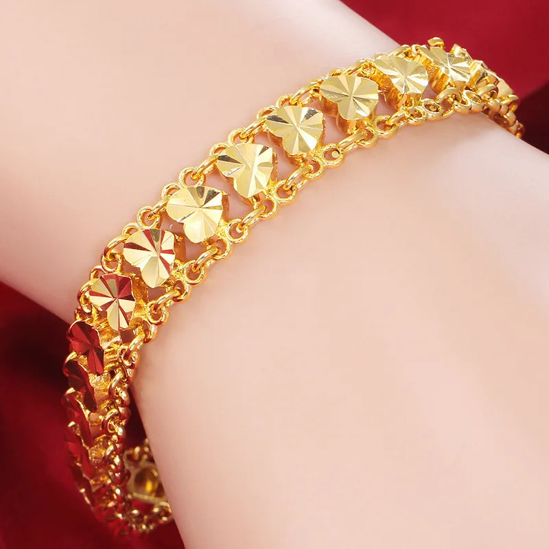 925 Silver 24k Gold Plated Women's Bracelet 18cm - 19cm Chain Bracelet Fine Jewelry