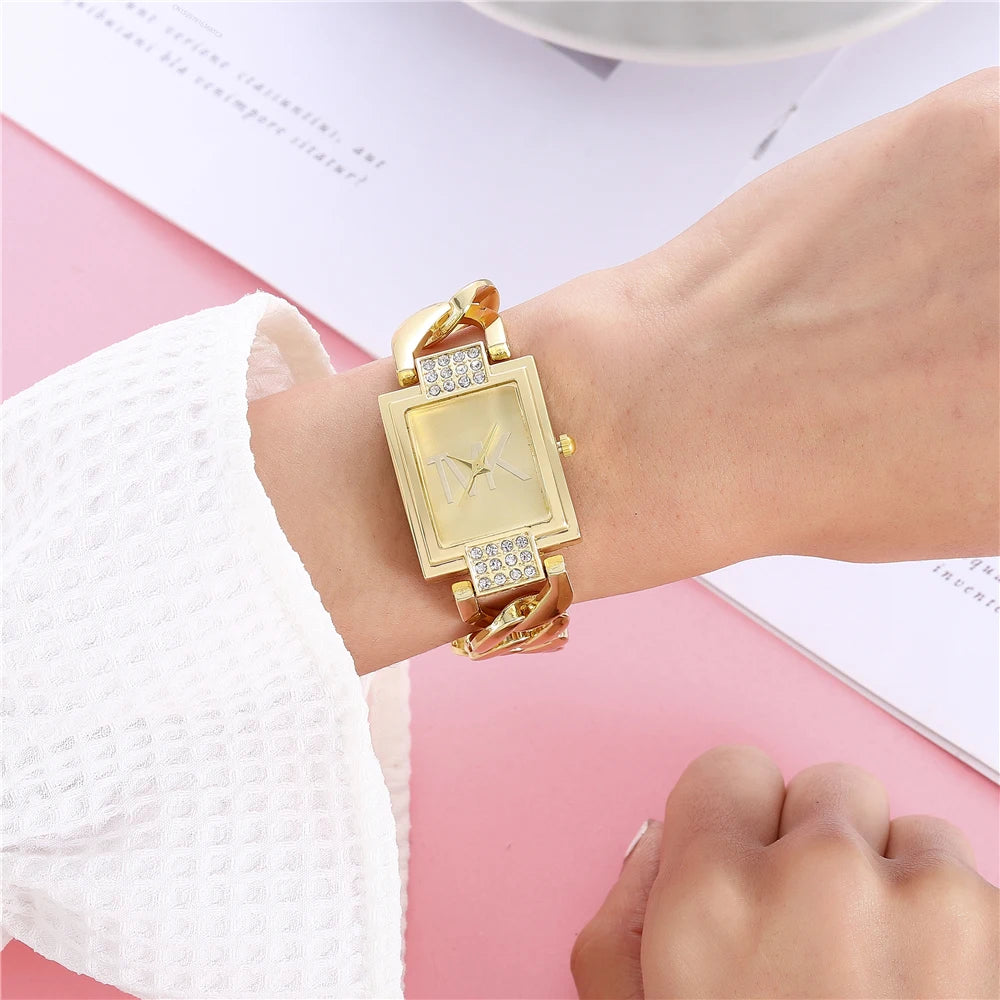 Luxury TVK Branded Ladies Watch Fashion Simple Square Diamond Lady Quartz Watches Casual Women's Dresses Bracelet Wristwatches