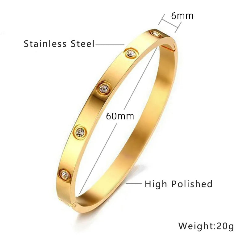 Classic Stainless Steel Diamond Oval Bracelet Set Simple High-End Solid Color Non-Fading 18k Bracelet Versatile Daily Jewelry